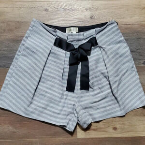Elevenses anthropologie cotton linen striped pleated shorts grey